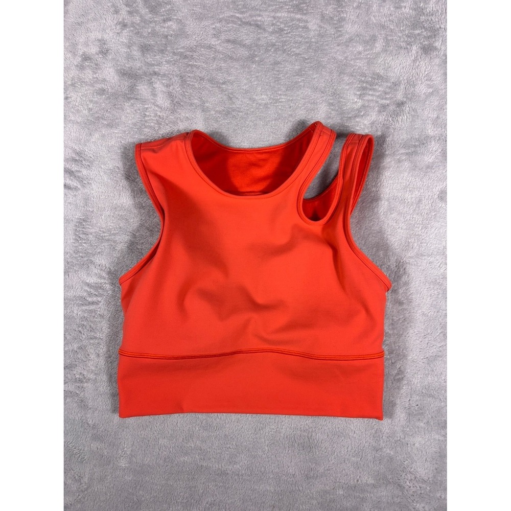 Lululemon Asymmetrical Cut Out Strap Longline Sports Bra Womens 6 Coral Orange